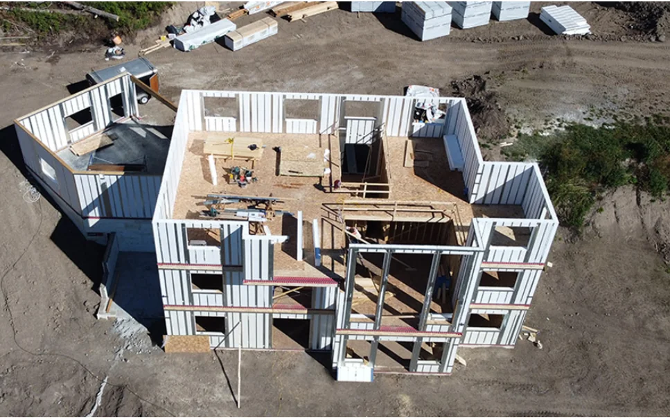 Aerial view of AirLight panel build mid-erection